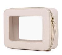 Pinkmik Clear Makeup Bag Travel Case Portable transparent Cosmetic Bag Case Clear Travel Toiletry Makeup Bag for Car with Zipper for Women (P/Beige, M)