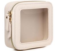 Pinkmik Clear Mini Makeup Bag Transparent Travel Cosmetic Makeup Case & Toiletry Bag for Women Clear Car Bag (C/Beige, MINI)