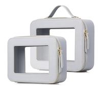 Pinkmik Custodia per pennelli da trucco trasparente da viaggio per cosmetici e articoli da toeletta borsa sottile con cerniera piccola borsa organizer per auto borsa essenziale per donne, Grigio, M+L