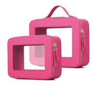 Pinkmik Custodia per pennelli da trucco trasparente da viaggio per cosmetici e articoli da toeletta borsa sottile con cerniera piccola borsa organizer per auto borsa essenziale per donne, X/Fuxia, M+L