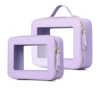 Pinkmik Custodia per pennelli da trucco trasparente da viaggio per cosmetici e articoli da toeletta borsa sottile con cerniera piccola borsa organizer per auto borsa essenziale per donne, X/Viola, M+L