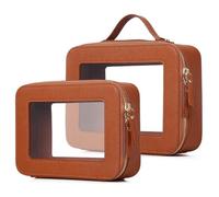 Pinkmik Custodia per pennelli da trucco trasparente da viaggio per cosmetici e articoli da toeletta borsa sottile con cerniera piccola borsa organizer per auto borsa essenziale per donne, X/Marrone, M