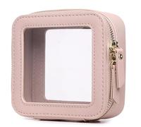 Pinkmik Custodia per pennelli da trucco trasparente da viaggio per cosmetici e articoli da toeletta borsa sottile con cerniera piccola borsa organizer per auto borsa essenziale per donne, Rosa, MINI-1