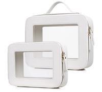 Pinkmik Custodia trasparente da viaggio per cosmetici e articoli da toeletta Borsa per pennelli da donna e borsa trasparente per auto con cerniera, R/Bianco, M+L, Beauty case trasparente