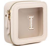 Pinkmik Mini trousse trasparente con iniziale personalizzata per cosmetici, piccola custodia per trucco e articoli da toeletta, regalo di compleanno per le donne, I, Mini/Beige, Personalizzato Clear