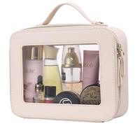 Pinkmik Piccola borsa per il trucco trasparente mini custodia cosmetica impermeabile borsa da toilette con cerniera borsa da donna organizer e accessori per auto, Beige, L, Beauty case trasparente