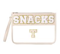 Pinkmik Pochette in ciniglia trasparente con cerniera per viaggi, borsa per snack da spiaggia, cosmetici e articoli da toeletta, borsa per trucco da donna, SNACK, T, Pochette con cerniera trasparente