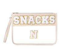 Pinkmik Sacchetto trasparente in ciniglia con cerniera per viaggio borsa snack lettera trucco borsa per le donne, Snack-N, Pochette con cerniera trasparente in ciniglia