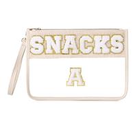 Pinkmik Sacchetto trasparente in ciniglia con cerniera per viaggio borsa snack lettera trucco borsa per le donne, Snack-A, Pochette con cerniera trasparente in ciniglia