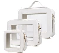 Pinkmik Set da viaggio trasparente per cosmetici e articoli da toeletta Borsa per pennelli da donna e borsa trasparente per auto con cerniera, D/Bianco, L+M+Mini, Set trucco da viaggio trasparente