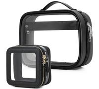 Pinkmik Set di trousse da viaggio per cosmetici e articoli da toeletta trasparenti, da donna, organizer e oggetti essenziali per auto, con cerniera (nero, L + MINI)