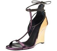 Pinko Block Sandalo Lamina Rettile Zeppa Donna, HW2_Oro/Viola, 35 EU