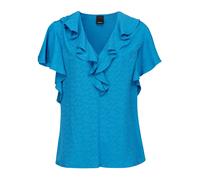 PINKO, ,Blouses & Shirts ,Donna ,Blu ,M Blusa in crepe de chine jacquard logo.Manica corta con scollo a V e rouches sulla scollatura.