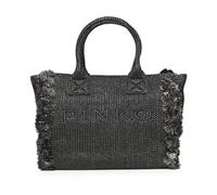 Pinko Borsa Shopping in Rafia, Nero, 38x29.5x16 cm, con Frange, Stile Mare e Viaggio, Chiusura a Cerniera