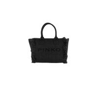 Pinko Borsa Shopping in Rafia, Nero, 38x29.5x16 cm, con Frange, Stile Mare e Viaggio, Chiusura a Cerniera