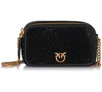 Pinko Camera Case CAMOSCIO + Full Strass, Borsa Donna, Z99Q_Nero-Antique Gold, Taglia Unica