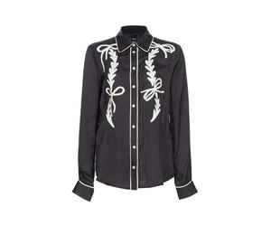 PINKO - Camicia Nera in Raso Ricamata - - Blouses & Shirts - Donna - Nero - M