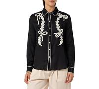 Pinko Chips Camicia Satin Ricamato Donna, ZDG_Nero/Burro, 42