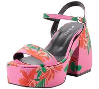 Pinko FANTINE Wedge Tessuto Stampato, Sandali con Zeppa Donna, YNR_Mult.Fuxia/Rosso, 38 EU Larga