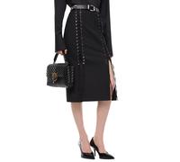 Pinko gonna midi in fresco lana con stringhe Gem nero