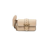 Pinko Love One Slouchy Borsa a Tracolla in Pelle, Beige, 22 x 12 x 6 cm, con Dettaglio Uccelli Dorati