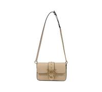 Pinko Love One Slouchy Borsa a Tracolla in Pelle, Beige, 22 x 12 x 6 cm, con Dettaglio Uccelli Dorati