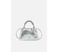 Pinko Mini Clutch in Pelle Laminata Argento, Manico con Strass, 26x18x7 cm