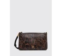 PINKO Pochette Horizontal Flat in pelle con stampa pitone e logo Love Birds OS Marrone