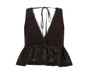PINKO - Sangallo Poplin Cropped Top - - Blouses & Shirts - Donna - Marrone - XS