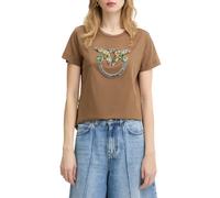 Pinko T-shirt Quentin con logo Love Birds gioiello marrone