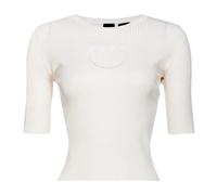 PINKO - Top a Costine in Cotone e Seta con Logo Trasparente - - Tops - Donna - Bianco - L