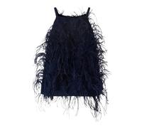 PINKO - Top in Georgette Senza Maniche con Piume e Perline - - Tops - Donna - Blu - M
