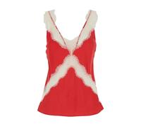 PINKO - Top in Raso Jacquard con Pizzo e Scollo Rotondo - - Tops - Donna - Rosso - L