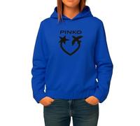 Pinko Up Felpa con Cappuccio Donna Stampa Logo su Maglia Tessuto Felpato (IT, Testo, M, Regular, Regular, Blu Logo)