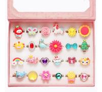 PinkSheep Anelli gioiello per bambina in scatola, regolabili, non duplicabili, anelli per gioco di finzione e per vestire la bambina (24 anelli adorabili)