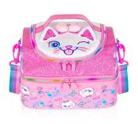 PinkSheep Borsa termica per il pranzo a due piani per bambini, grande, per ragazzi, ragazze, uomini, donne, con tracolla regolabile, unicorno (Kitty)