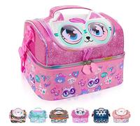 PinkSheep Borsa termica per il pranzo a due piani per bambini, grande, per ragazzi, ragazze, uomini, donne, con tracolla regolabile, unicorno (Kitty2)