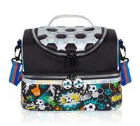 PinkSheep Borsa termica per il pranzo a due piani per bambini, grande, per ragazzi, ragazze, uomini, donne, con tracolla regolabile, unicorno (calcio2)