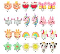 PinkSheep Orecchini a clip per ragazze Bambini 12 paia di orecchini per bambini Kawaii Coccinella Unicorno Arcobaleno Principessa Orecchini Ragazza Regalo