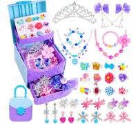 Pinksheep Princess Dress Up for Little Girls Frozen Toys: Kids Jewelry for Girls, Toddle Clip Jewelry Box, Pretend Toys Gift for Age 3-7 Play Makeup Box, Large, Alumide, Pietra del sole