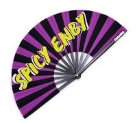 Pinkswag "Spicy Enby" Clack Fan - LGBTQ+ Ventaglio non binario Pride in bambù, per spettacoli di trascinamento, festival ed eventi queer