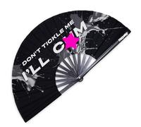 Pinkswag Ventaglio a scatto con scritta in lingua inglese "Don't Tickle Me I'll C*m", con cornice in bambù, accessorio per festival queer