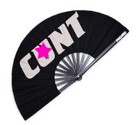 Pinkswag Ventaglio bianco "C*NT" in bambù bianco con testo in grassetto, performance queer e accessorio per club
