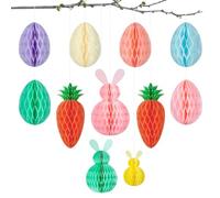 Pinkswan 11 pezzi di carta per uova di Pasqua da appendere, carta Honeycomb, coniglietti pasquali, carota a nido d'ape, decorazione pasquale 3D, set fai da te per la primavera, gli arbusti