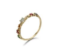 Pinky Anello da donna dell'amicizia con quattro artigli con gemma colorata in oro giallo 14 carati, 16 (17,8), Oro giallo 14 carati (585), Diamante