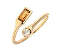 Pinky, anello da donna, stile vintage, aperto, regolabile, con taglio rettangolare champagne, colore giallo citrino, oro giallo 9 K, Citrino