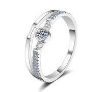 Pinky, anello per proposta di matrimonio, in oro bianco, doppio strato con taglio rotondo da 0,1 carati, diamante coltivato da laboratorio, 21 (19,4), Oro bianco 14 carati (585), Diamante coltivato da