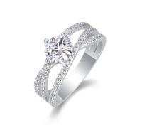 Pinky Ring Damen, Ring Schlicht Hohlkreuzring mit 1 Karat Rundem Moissanit Silber 18K Weiße gold Größe 65 (20,7)