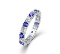 Pinky Ring Damen, Schmuck Ringe Damen Dünner Ring mit Im Labor Hergestelltem Saphir und Moissanit Silber 9K Weißgold Größe 62 (19.7)