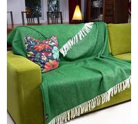 PinkZebra Calda coperta di lana molto spessa da 500 g/m² in 100% pura lana merino naturale della Nuova Zelanda, copriletto160 x 200 cm, coperta da divano, coperta da vivere, con frange, verde